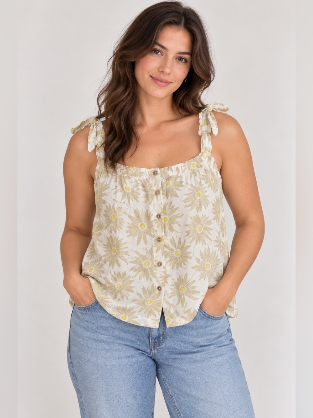 Torrid Daisy Floral Button-Front Tank Top — Size 2 — Cottagecore Summer Top